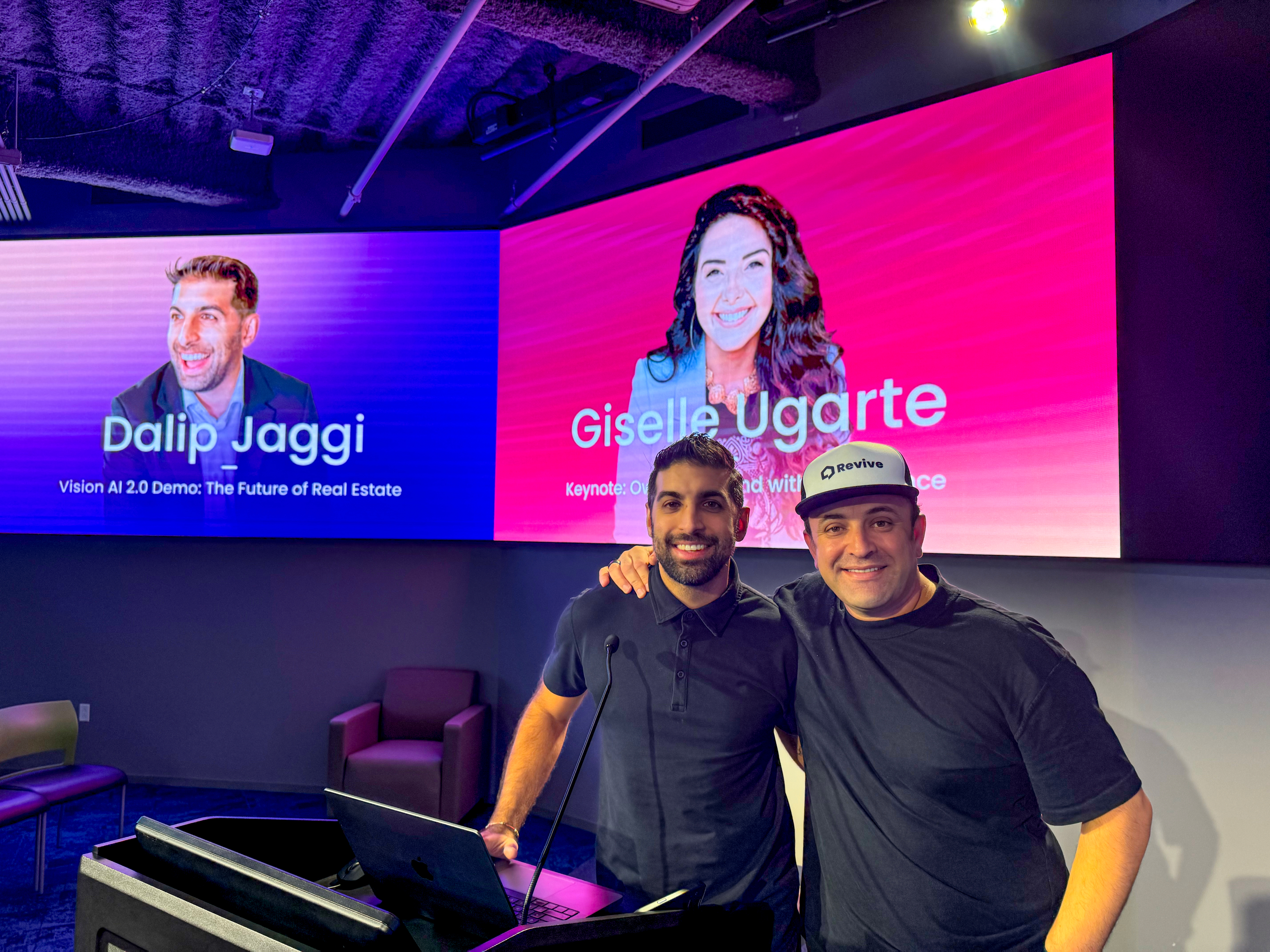 Dalip Jaggi and Giselle Ugarte on stage at Revive event